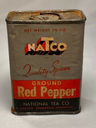 Vintage Natco Cardboard Spice Tin Can Collectible Advertising Ground Red Pepper