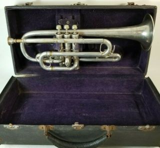 Vintage Antique Denton Cottier Daniels Silver Brass Trumpet Buffalo Ny Rare