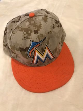 Era 59fifty Miami Marlins Fitted Hat Camo 5950 Mlb Cap 7 1/8 On Field