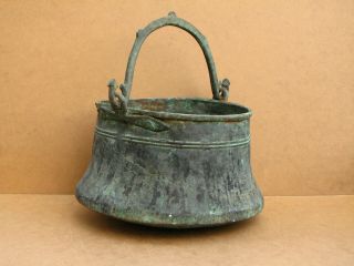 Old Antique Primitive Bowl Bucket Vessel Hand Wrought Copper Patina Ottoman 19th