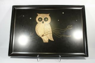 Vintage Black Resin Tray With Owl And Stars Inlays By Couroc Of Monterey Retro
