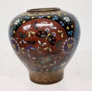 Antique Japanese Vintage Cloisonne Jar Vase Enamel Gilt Copper 2