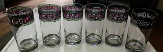 Set Of 6 Vintage Tiffany Style Stained Glass Drink Coca Cola Drinking Glasses