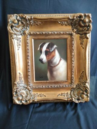 Vintage Oil Painting Of Terrier Dog By Louis With Certificate