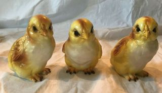 3 Sweet Vintage Lefton Ceramic Yellow Baby Chicks Easter Chickens