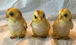 3 Sweet Vintage Lefton Ceramic Yellow Baby Chicks Easter Chickens 2