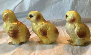 3 Sweet Vintage Lefton Ceramic Yellow Baby Chicks Easter Chickens 3