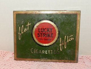 Vintage Lucky Strike Hinged Metal Tin Flat Fifties Cigarettes Case Collectible