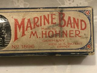 VINTAGE MARINE BAND HARMONICA MADE BY M.  HOHNER GERMANY NO.  1896 IN ORIG.  BOX 1 3