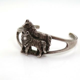 Vtg 24.  7gr Sterling Silver Wolf Wolves Canine Animal Cuff Bracelet 6 3/4 " Zp