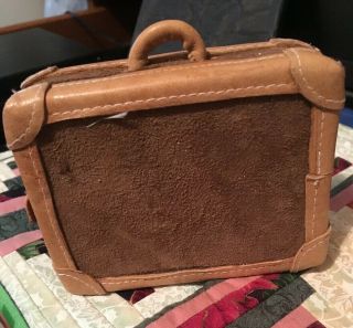 3”x4”vintage Luggage Suitcase Real Leather Doll Hand Crafted Vintage
