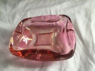 Vintage Pink Glass Ashtray Mid Century Modern Mcm Carnival Glass