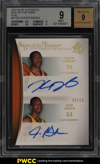 2007 Sp Authentic Sott Dual Kevin Durant Jeff Green Rookie Auto /50 Bgs 9 (pwcc)