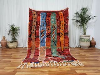 Vintage Moroccan Handmade Wool Rug Bohemian Boujaad Rug 4x6 Berber Pagan Carpet