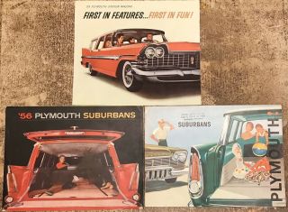 3 Vintage 1956 - 1960 Plymouth Suburban & Station Wagon Advertising Brochures