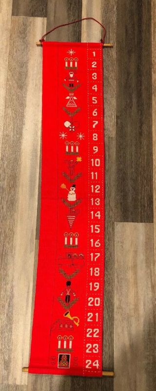 Vintage Christmas Advent Calendar - Wall Hanging - Completed Cross Stitch Santa