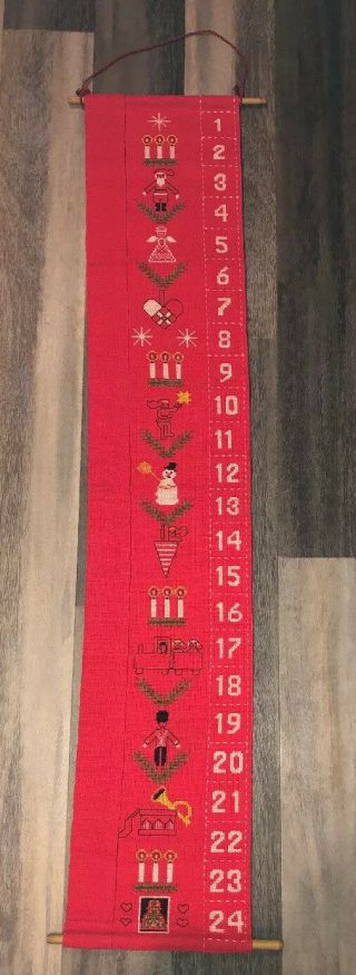Vintage Christmas Advent Calendar - Wall Hanging - Completed Cross Stitch Santa 2