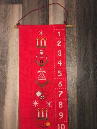 Vintage Christmas Advent Calendar - Wall Hanging - Completed Cross Stitch Santa 3