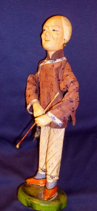 Antique Chinese Character Doll Figure Opium Pipe Gramma Old China Xlt