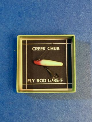 Unique Vintage,  Creek Chub Red/white Pikie Wooden Fly Bait,  Box -
