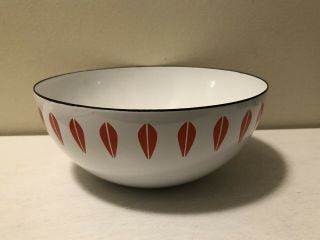 Vintage Catherine Holm Norway Enamel 8” Bowl Lotus Pattern White & Orange