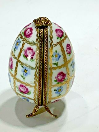 Vintage Hand Painted Limoges France Floral Egg Shape Trinket Box Signed 2