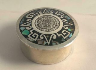 Vintage Taxco Mexico Sterling Silver & Abalone Shell Pill Box