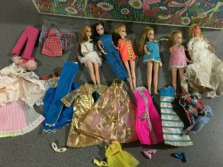 Vintage Topper Dawn Doll Case And 6 Dolls And Outfits 1970 
