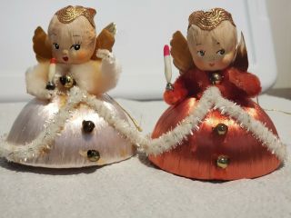 Vintage Spun Satin Cotton Christmas Angel Tree Ornament Chenille Japan A9