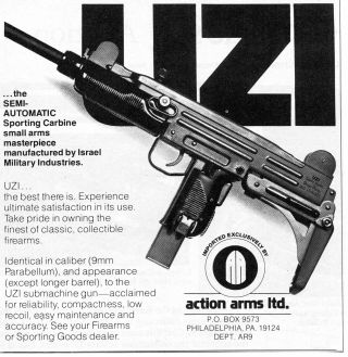 1981 Small Print Ad Of Action Arms Semi - Automatic 9mm Uzi Israel Military Ind.