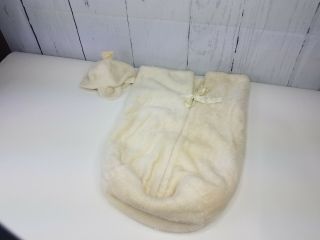 Faux Fur Bunting Blanket With Quilted Inside Matching Hat Ear Flaps Fur Ball Vtg