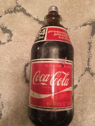 Vintage 64 Oz Size Coca Cola Glass Soda Bottle Full Coke Plastic Coating