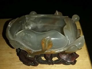 Jade Bowl With Stand Vintage With Flowers And Bird