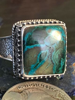 Big Vintage Blue Green Turquoise Sterling Silver Square Ring 8 G Size 9