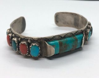 Vtg Sterling Silver Bracelet 925 Native American Turquoise Coral Zuni Fw 6.  5”