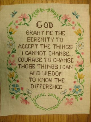 Religious Vintage Cross Stitch Sampler God Grant Me.  Prayer 14x17