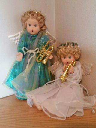 Two Vintage Sun Point Co.  Angel Dolls/decor.  Pose - Able,  Porcelain,  Trumpet