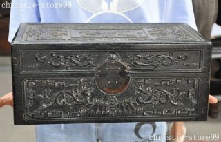 Old Dynasty Rosewood Wood Carved Dragon Beast Peach Jewelry Storage Box Cabinet
