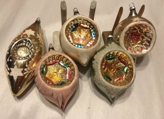 5 Vintage Indented Glass Christmas Ornaments Made In West Germany