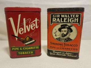 Sir Walter Raleigh And Velvet Pipe & Tobacco Tins Vintage
