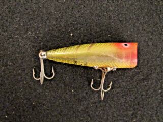 Vintage Heddon Tiny Chugger Spook Lure.  Perch Color Spipping