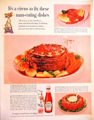 Vintage 1956 Heinz Ketchup Circus Animal Advertisement Print Ad Art