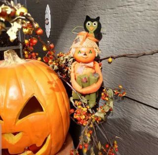 Vintage Pumpkin Scarecrow Knee Hugger Japan Halloween Decor Jack - O - Lantern Felt