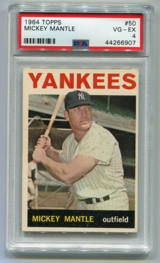 Mickey Mantle 1964 Topps 50 York Yankees Psa 4 Very Good