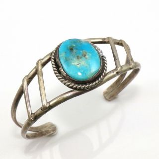 Vtg 13.  2gr Native American Sterling Silver & Blue Turquoise Cuff Bracelet 7 " Zp