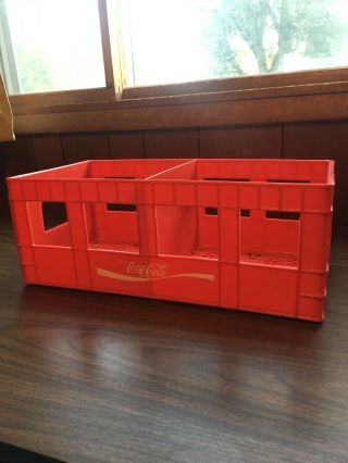 Vintage 1985 Coca Cola Crate Carrier Red Plastic Divided Bottle Case 19”x10” 80s