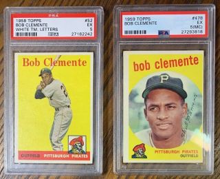 1958 & 1959 Topps Bob Clemente Psa 5 - Card 52 & 478 Team Name Letters Vg - Ex