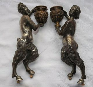 Pair Antique Bronze Figural Candlesticks Satyr Faun Male Female Nudes Ormolu Af