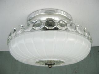 Vintage Art Deco 2 - Bulb Ceiling Fixture W/ Clear & White Glass Shade