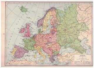 1940 Map Of Europe With Railroads Shown In Red - Map Of England & Wales On Back